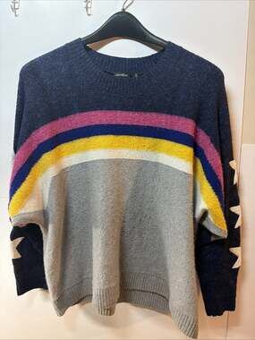 Love Sick Sweater Women Sz 0 Pink Gray Star Striped Colorblock Oversized Knit